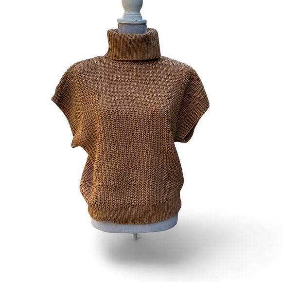MARLED Brown Sleeveless Turtleneck Sweater Vest XS Chunky Knit Pullover - Picture 1 of 6